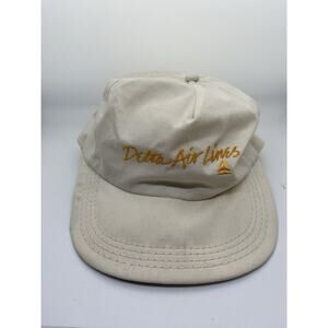 Vintage Delta Air Lines Logo Men White Mesh Back Strap Back Cap Hat Made USA